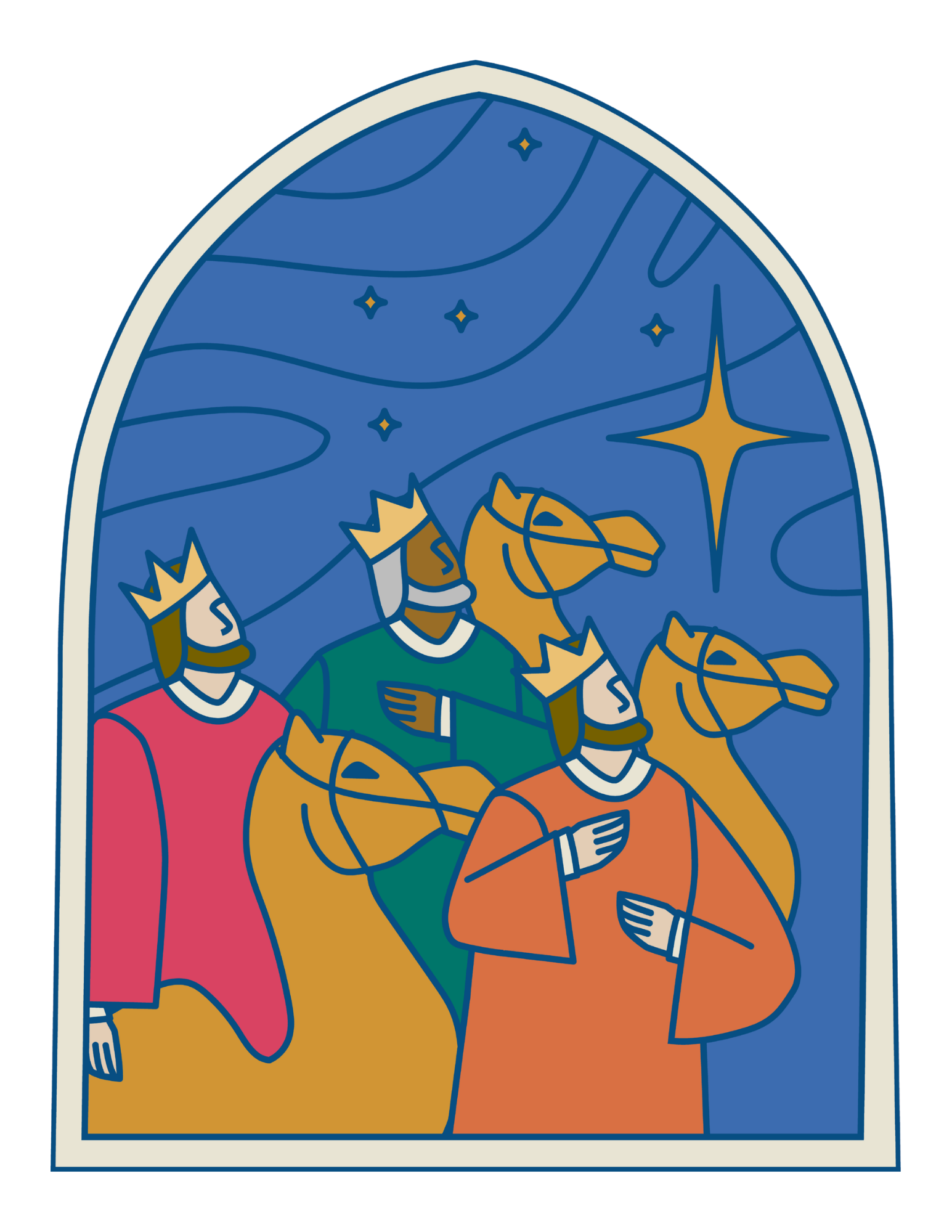 The Magi following the star toward Jesus